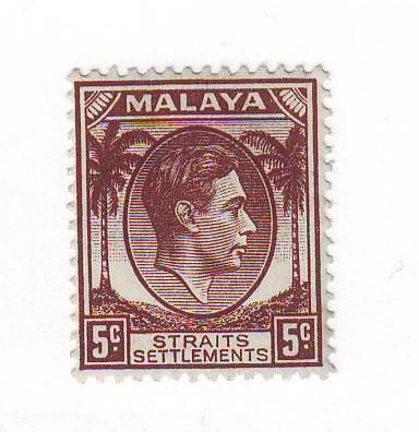 Straits Settlements Sc 241  1937 5 c  G VI stamp mint