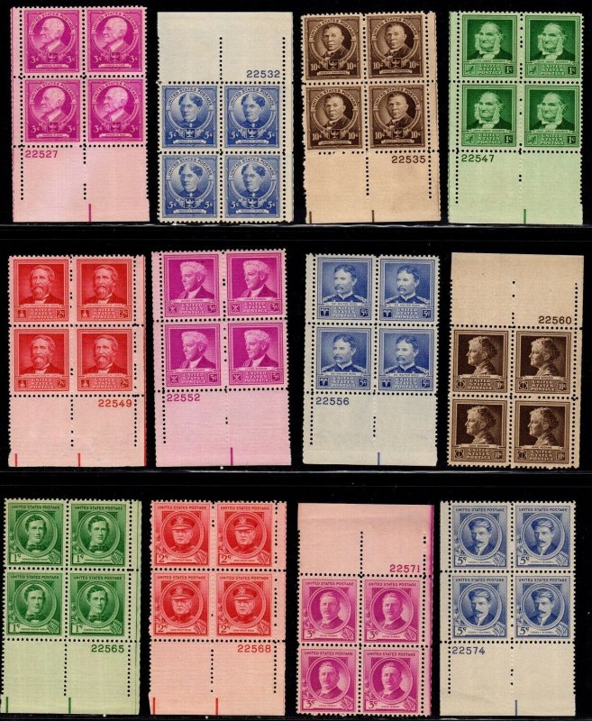 859-893 Famous American Plate Blocks Mint, og, Never Hinged 