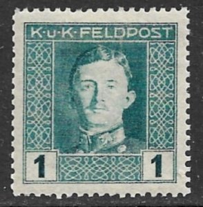 AUSTRIA MILITARY STAMPS - 1917-18 1h Karl I Portrait Issue Sc M49 MH