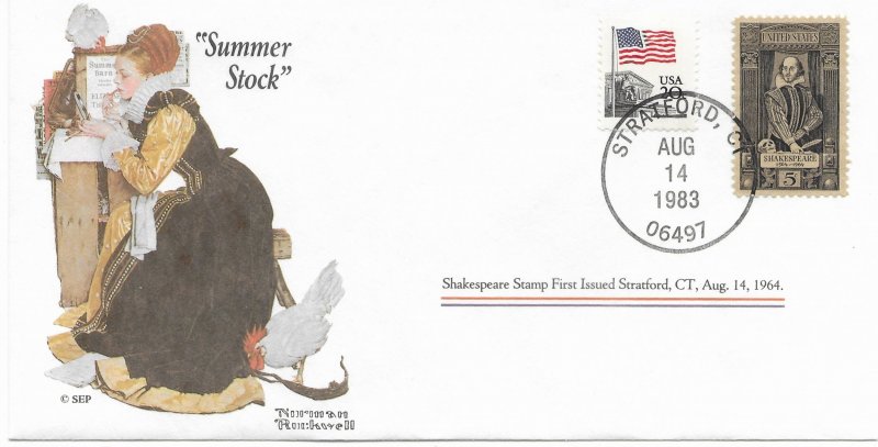 US #1250,1894 used on envelope. Summer Stock - Norman Rockwell, Illustrator.