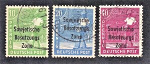 GERMANY, DDR  SC # 10N4,8,12 USED 10pf,20pf, 40pf 1948