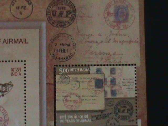 INDIA-2011-SC#2495a CENTENARY OF INDIA AIRMAIL  MNH LARGE  SHEET- VERY FINE