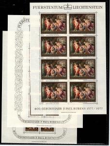 Liechtenstein Scott 595-7 Mint NH sheets (Catalog Value $71.20)