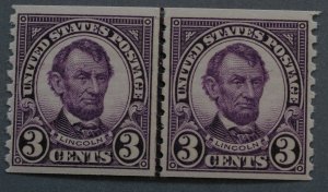 United States #600 Three Cent Lincoln Coil Line Pair OG