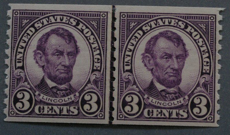 United States #600 Three Cent Lincoln Coil Line Pair OG