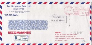 Japan 1980 The Mitsubishi Bank Ltd Regd Airmail Meter Mail Stamp Cover Ref 29981