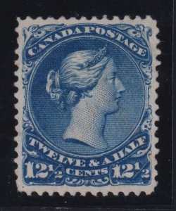 Canada Sc #28b (1868) 12-1/2c dark blue Large Queen on Thin Paper XF Unused