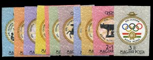 Hungary #1326-1335 Cat$30, 1960 Rome Olympics, imperf. set of eleven, never h...