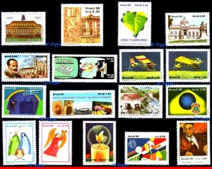 BRAZIL 1989 - LOT WITH 17 STAMPS OF THE YEAR - SCOTT VALUE $ 4.50, ALL MNH