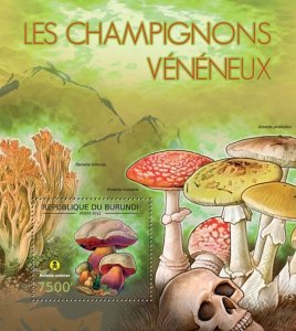 BURUNDI - 2012 - Poisonous Mushrooms - Perf Souv Sheet - Mint Never Hinged