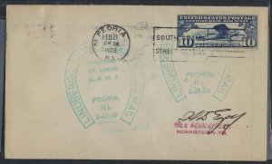 US 1928 CHARLES LINDBERGH FLOWN COVER CAM2 PEORIA ILL TO