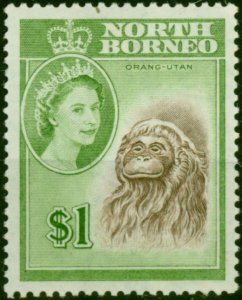 North Borneo 1961 $1 Brown & Yellow-Green SG403 Fine LMM