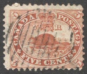 CANADA 1859 Used 5c vermilion Beaver, Sc 15 Used VG, cv $37.50