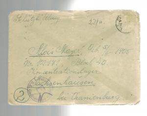 1945 Prague to Germany Sachsenhausen Concentration Camp Cover w/ltr  Alois Mayer