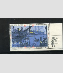 U.S.#1483a Boston Tea Party 8c  Zip Block of 4,  MNH.  See description.