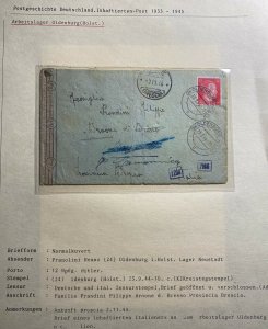 1944 Oldenburg Germany Labour Prisoner Camp KZ Censored Cover To Brescia Italy