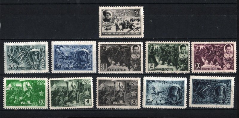 RUSSIA/USSR 1942-1944 WWII SET OF 11 STAMPS MNH