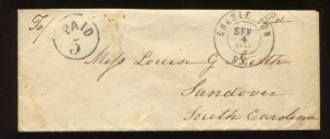 Confederate Charleston SC Black 'PAID 5' Stampless Cover CSA CV $150 LV6409