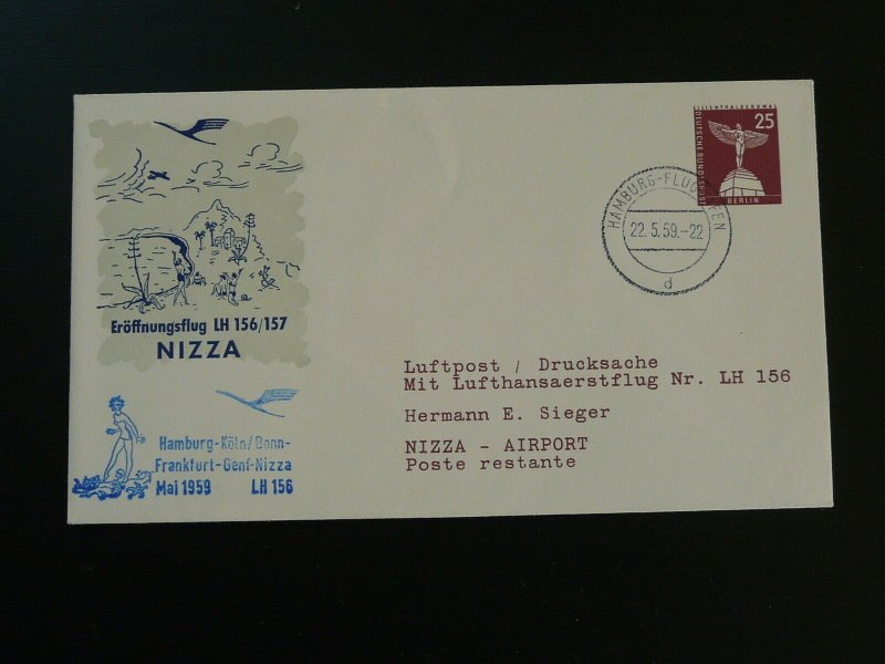 first flight cover Lufthansa 1959 Hamburg to Nice 92374