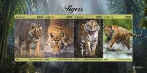 Liberia - 2020 Tigers & Javan Tigers - 4 Stamp Sheet - LIB200513a