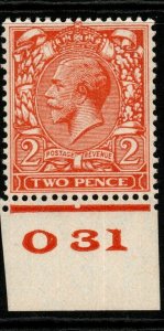 GB SG421 N36(5) 1924 2d PALE YELLOW-ORANGE CONTROL O31 MTD MINT