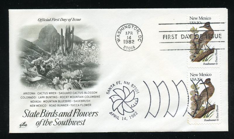 US 1983 State Birds & Flowers - New Mexico UA ArtCraft FDC, Dual ST & DC Cancels