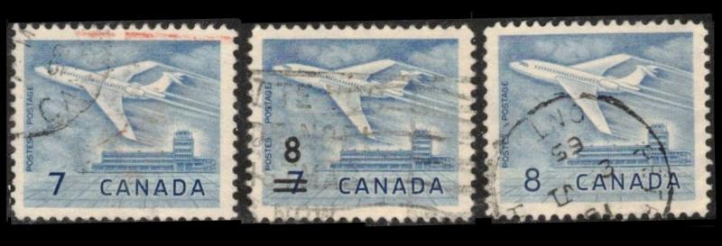 CANADA 1964 7c #414, 8c ON 7c #430, 8c #436 JET PLANE CPL SET F/VF USED