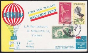 NEW ZEALAND 1965 Bernina Balloon flight postcard used......................B3828