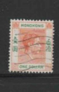 HONG KONG #163 1938 $1.00 KING GEORGE VI F-VF USED a