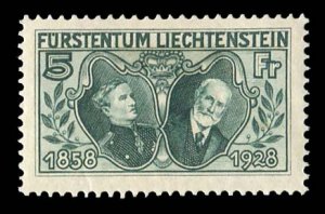 Liechtenstein #89 Cat$87.50, 1929 5fr dark green, lightly hinged