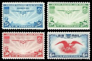 Scott C20,C21,C22,C23 1935-1938 6c-50c Airmail Issues All Mint NH Cat $22.10