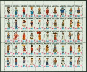 MEXICO 1969-70 TB SEALS FULL SHEET OF 50. INTERNATIONAL COSTUMES. MNH. F-VF.