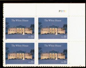 US  3445   White House 33c - Plate Block of 4 - MNH - 2000 - P1111 UR