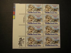 Scott C100, 35c Glenn Curtiss, zip and copy block of 8 LL, MNH Airmail Beauty