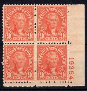 HS&C: Scott #641 9 Cent Jefferson Plate block #19354 VF NH Mint