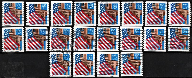 32¢ Flag Over Porch Coil Singles (1995-96) Used Lot of Twenty Stamps