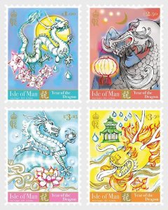 Isle of Man IOM 2024 Chinese New Year of the Dragon set of 4 stamps MNH