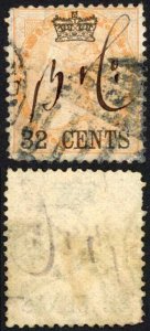 Straits Settlements SG9 32c on 2a Yellow Cat 130  pounds