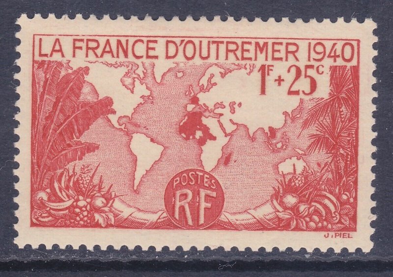 France B96 MNH OG 1940 WWII World Map Showing French Possessions Issue VF