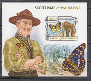 Burundi, 2012 issue. Baden Powell and Scouts with Butterflies, IMPERF s/sheet.