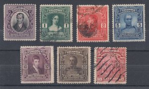 Colombia Sc 331/338 used. 1910 Independence, missing #337, sound, F-VF