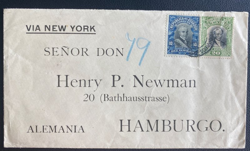 1930s Ecuador Commercial Preadressed Cover To Hamburg Germany Via New York