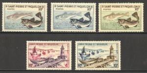 St Pierre & Miquelon Scott 351-55 MNHOG - 1957 Codfish and Fleet - SCV $7.00