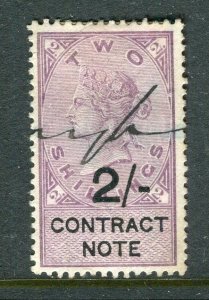 BRITAIN; 1890s early classic QV Contract Note fine used 2s. value