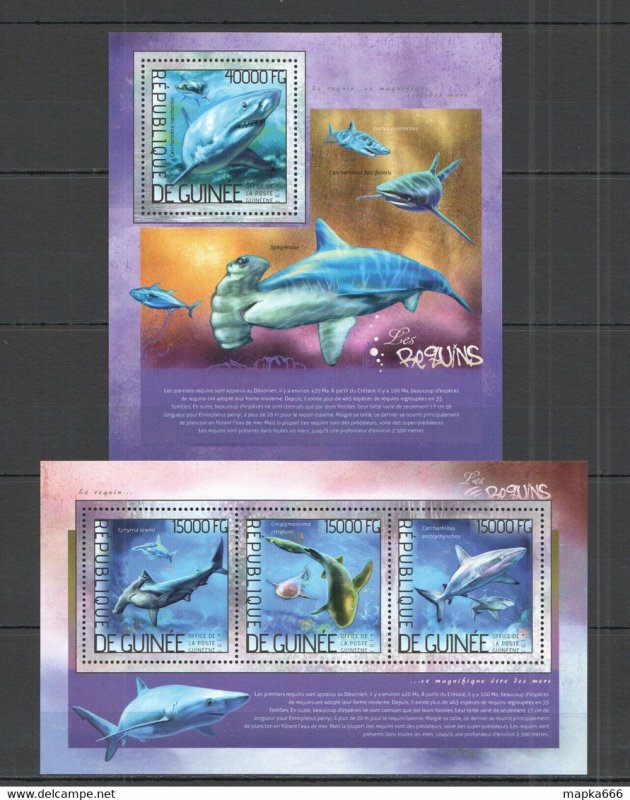 2014 Guinea Fauna Marine Life Sharks Les Requins Kb+Bl ** Stamps St774