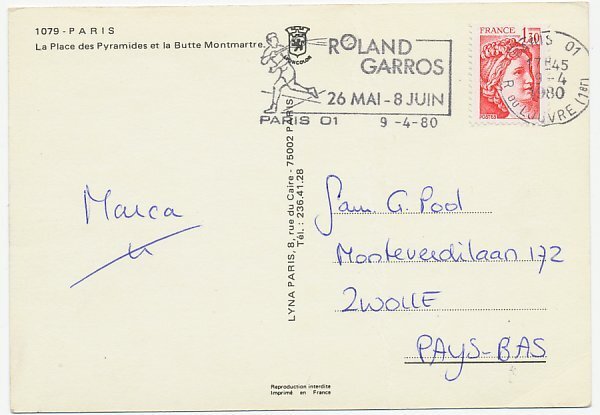 Postcard / Postmark France 1980 Tennis - Roland Garros - Grand Slam Tournament