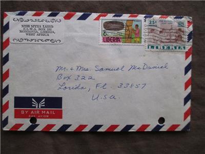 Est 1960s Liberia To USA Airmail Cover (VV159)