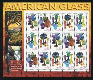 3325 - 3328 American Glass Sheet of 15 33¢ Stamps MNH 1999