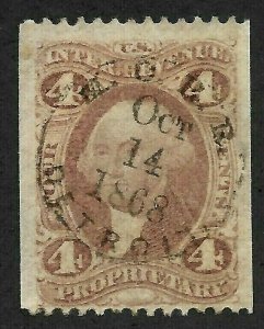 Doyle's_Stamps: Partial Imperf 4c Proprietary Revenue Stamp Usage, #R22b