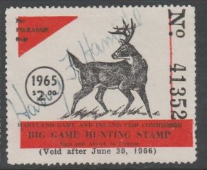 U.S. Scott Scott #MDBGF-6 Maryland Big Game Hunting Stamp - Used Single